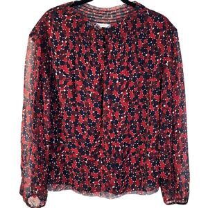 Diane Von Furstenberg Aleni  Blouse Women's 4 Red Silk Circle Print Classic Glam